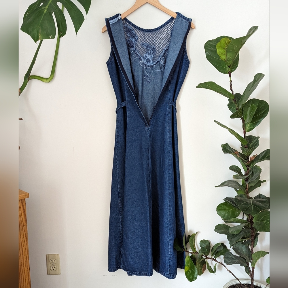 Newport News Blue Denim Midi Dress with Embroidered Yoke - Picture 10 of 12